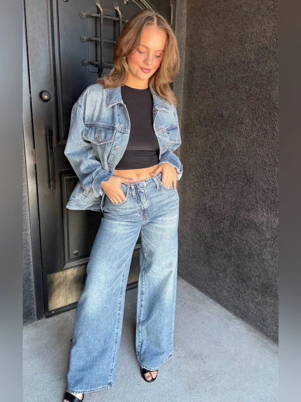 NWT🔖 DAZE Denim Kickback Waistless Palazzo Jeans 24 Wide Leg Indigo - Picture 2 of 16